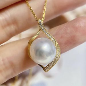 Montagne Jewelry 18k Gold Pendant for women Elegant Design Fine Jewellery Natural 12.5mm White Pearl Pendant Gold Necklace
