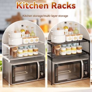 2-Tier Microwave Rack Multifunctional Kitchen Storage Shelf 57cm Seasoning Rack for Countertop