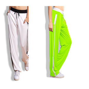 กางเกงโยคะฟิตเนสขาตรงหลวมๆ สีเขียวฟลูออเรสเซนต์ กางเกงเต้นรำสี่เหลี่ยม กางเกงขายาวสำหรับผู้หญิง กางเกงขายาวทรงหลวมๆ ทรงสตรีท