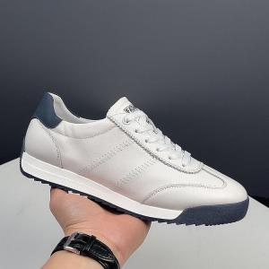 Leather Mens Low-Top Casual Shoes Breathable Summer Sports Sneakers Comfortable Versatile Plain Color Rubber Outsole round Toe