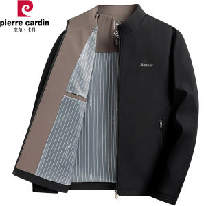 แจ็คเก็ต Pierre Cardin สำหรับผู้ชาย สีแดง ฤดูใบไม้ผลิและฤดูใบไม้ร่วง เสื้อคลุมกันหนาวแบบสวมหัว ทรงหลวม ปกโปโล ทรงหลวม ปกโปโล