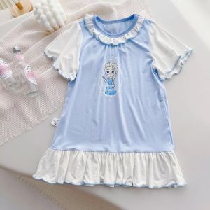 Girls Nightdress Modal Childrens Pajamas Summer Elsa Princess Style Baby Home Clothes Sleeping Dress Thin Short-Sleeved