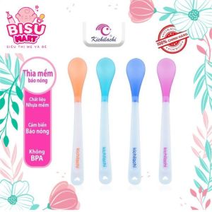 Muỗng Thìa Ăn dặm silicon  cho bé Kichilachi cán dài An toàn có báo nóng