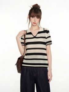 AIYITI | Lightweight Hollow Stripe Short Sleeve T-Shirt Plus Size