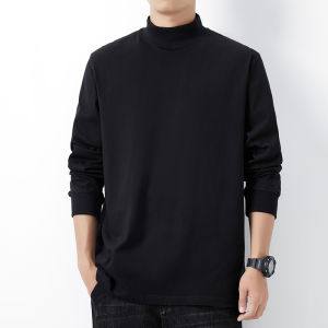 HKRUT | Autumn Long Sleeve Pure Cotton High Collar Loose T-Shirts Men