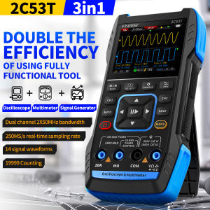 FNIRSI 2C53T 3in1 Multimeter Digital Oscilloscope Built-in DDS Function Signal Generator 2 Channel 50MHz Bandwidth 250MS Rate