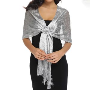 LAVEN | Khăn Choàng Tua Rua Chỉ Vàng 160x50cm Sang Trọng Lấp Lánh Bạc Thời Trang Nữ Dự Tiệc Chất Liệu Polyester Thiết Kế Đơn Giản