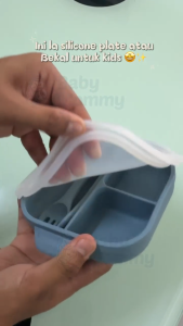 ReadyStock 🇲🇾 Baby Silicone Plate Set with Fork Spoon Cover Baby Tableware Microwave Suction Plate Bowl Dining