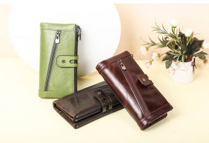 กระเป๋าซิปกระเป๋าสตางค์ยาวรองเท้าหนังแท้ Sตรีม RFID ดอดเบี้ย รถเก็บบัตร