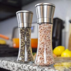 180/300ML Salt and Pepper Shakers Set with Stand Stainless Steel Salt Pepper Spice Grinder Pepper Grinder Shaker Kitchen Tools