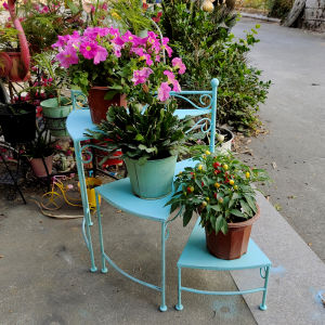 Retro European Style Flower Stand Storage Succulent Simple and Foldable Gardening Shelf Ladder Stand Outdoor Balcony Jardiniere