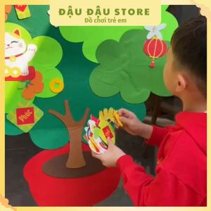 Cây Quất Treo Tường Bằng Vải Nỉ Trang Trí Tết - Cao 1m đầy đủ phụ kiện Đậu Đậu Store
