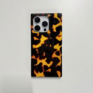 Fashion Special Yellow Flame Pattern Amber Hawksbill Rectangular Shape Glossy Cover Phone Case for iPhone 13 14 15 16 17 Pro Max