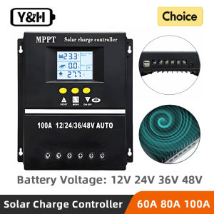 Y&H MPPT 60A 80A 100A Solar Charge Controller with LCD Dual USB Output 12V 24V 36V 48V Lead Acid Lithium Batteries Charger