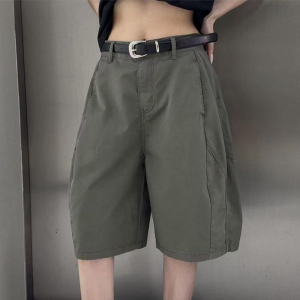 Shalldoer | Quần dài năm điểm cạp cao màu kaki thường ngày cho nữ mùa hè 2025 quần ống đứng mỏng rộng rãi dài đến mắt cá chân
