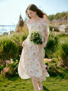 XIANGYING | Off Shoulder Floral Print Vintage Tea Dress Summer New Arrivals