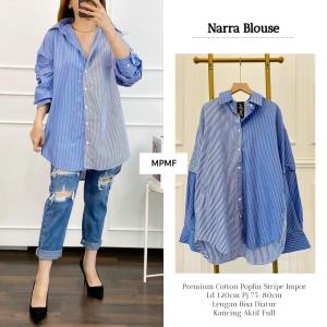 Nara Blouse Kemeja Jumbo Premium Cotton Poplin Stripe Import Size XXL