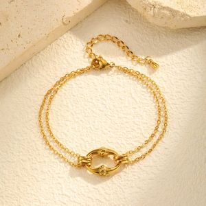 Kemstone Stainless Steel Flat Cross Double Layer Oval Link Rivet Bracelet for Women