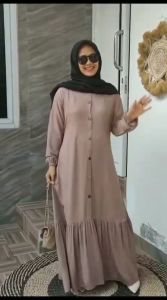 Gamis Delina Rayon Twill Polos Kancing Susun Duyung | Daily Dress Perempuan Elegant Simpel Lembut Standar Jumbo