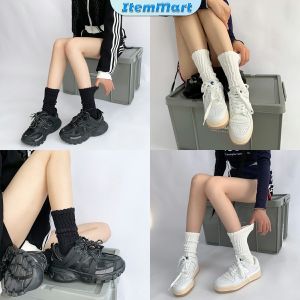 ItemMart Women Sock Japanese Style Retro Thick Thread Solid Color Middle Tube Socks