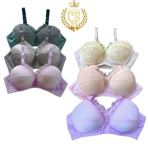 12 Pcs Bra Wanita BH Renda Motif Brukat Tanpa Kawat Busa Tipis Bahan Troumph Korea Aman Nyaman