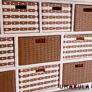 RAK LEMARI ROTAN SINTETIS Meja Bufet 10 Laci Penyimpanan Serbaguna Minimalis Modern Murah Terbaru