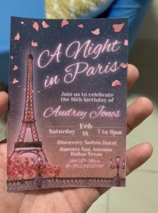 Night in Paris Invitation Card - Girl Debut 18th Birthday Invitation - Pink - 5R - 3R
