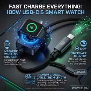 Cáp USB C Sang USB C 100W 2 Trong 1 Sạc Nhanh Cáp Sạc Từ Tính Dành Cho iPhone 17/16 Samsung S25/iWatch Series Truyền Dữ Liệu Tốc Độ Cao