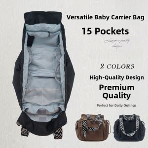 Versatile Multi-Pocket Ladies Backpack 15 Compartments Airplane Approved Baby Carrier Handbag Nylon Material Zipper Closure