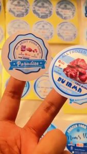 5-8 Sticker Chromo Frozen Food Bulat Label Kemasan Makanan Simpan Beku Basah Bundar Diameter Sedang