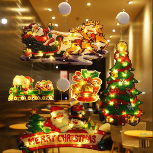 LED Christmas Sucker Lights Window Hanging Lights Santa Claus Elk  Suction Cup Lamp Christmas Decor