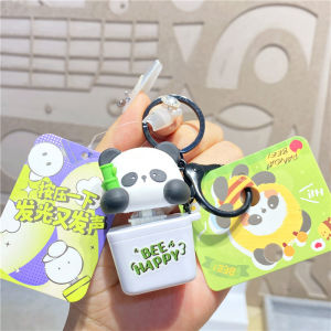 Creative Panda Electronic Stress Relief Wooden Fish Keychain Pendant Sound Producing Toy Small Gift Couple Bag Hanging Ornament