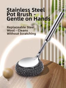 FURENJILI | Long Handle Kitchen Stainless Steel Cleaning Brush