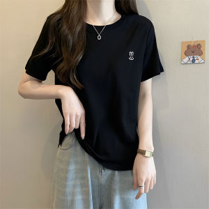 Summer Large Size Belly Covered Minimalist Chic Short Sleeve Tops Womens Plus Size Ladies Loose Slimming and All-Matching Shoulder Casual T-shirt