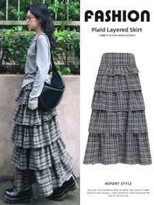 YIFANSHI | Gingham Multi-layered Retro Sweet College A-Line Midi Skirt