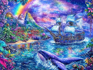 Jigsaw Puzzle for Adults 500/1000/1200/2000PCS Sailboat Whale Rainbow Artwork Mindful Game Stress Relief Decor Gift