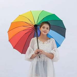 (Ship in 12hrs)AMBRELLA 16 Bone Long large(big) straight Handle Rainbow umbrella quality Reinforced Windproof rainproof lightweight umbrella