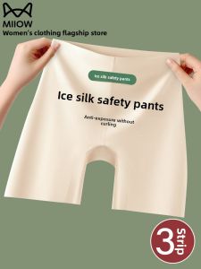 MiiOW | Cat Woman Ice Silk Seamless Abdomen Underwear Womens New 2025 Thin Color Matched Safety Pants Summer High Waist Briefs