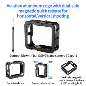 Lồng Nhôm Siêu Nhẹ Cho Camera Hành Động DJI Osmo Nano Với Đế Từ Tính Hai Mặt Khung Bảo Vệ Quay Vlog Cho Quay Ngang & Quay Dọc