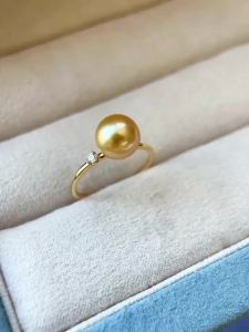 Montagne Jewelry 18k Gold Ring for women Diamond Inset Design Fine Jewellery Natural 8-9mm South Sea pearlsGolden Pearl Ring