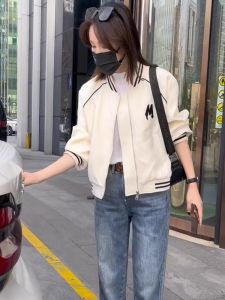 European Goods Baseball Uniform Outwear Women 2024 Spring & Fall New Arrival Creamy-white Casual All-Matching Jacket Short Tup Cardigan