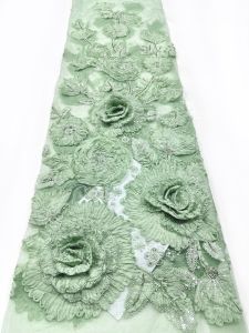 Luxury 3D Flower Embroidery Lace Fabric 2026 Africa Sequin Beaded Lace Fabric for Nigerian Bridal Wedding Dress Sewing AT2702