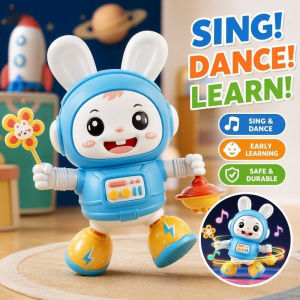 Dancing Rabbit Toy Musical Light Up Bunny Robot Sensory Early Learning Toddler Kids Gift Fun