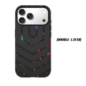 Dark Gradient Chevron Paint Splash Phone Case for iPhone 18 17 16 15 14 13 12 11 Air Pro Max Plus Double-layer Cover