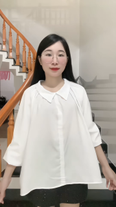 Áo sơ mi nữ tay phồng freesize <65kg Áo sơ mi dáng Babydoll bí ngô cổ bẻ Lucky Clothing 3111