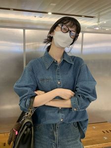 Retro Fashion เดนิม เสื้อเชิ้ต ผู้หญิง ฤดูใบไม้ผลิ ฤดูใบไม้ร่วง ลำลอง หลวม หลากหลาย เสื้อท่อนบน ดีไซน์ Sensation Small Audience Layering Shirt