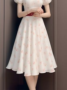 Xingqianfei Summer Womens Fashionable Korean Style Slimming Waist Dress Elegant Gentle Lady Soft Wind Slimming Floral Print