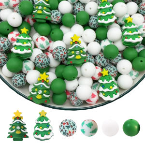 6/25PCS Christmas tree series silicone bead set perfect for DIY handmade crafts such as keychains necklaces bracelets etc