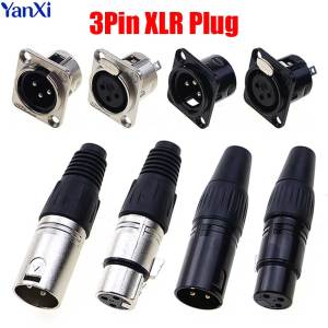 1pcs XLR 3Ppin Male Female Socket Plug Microphone Audio Cable Connector 3P Black Silver Copper Contact XLR Metal Plug Panel