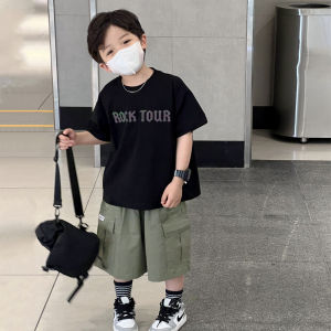 Korean Style Laser Letter Short Sleeve Childrens T-shirt Boys Summer Fashion Print Half Sleeve Top for Little Kids
